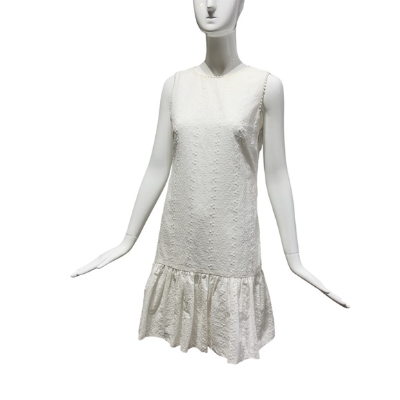 London Times Women's Sleeveless Midi Dress Size 6 White Embroidered Ruffled Hem - Picture 1 of 16